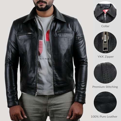 Laverapelle Males's Real Lambskin Leather-based Jacket (Black, Biker Jacket) - 1501200 - Image 3